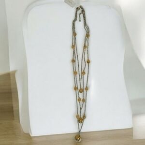 TALBOTS Gold Silver Tone Nautical Compass Rose Triple Strand Charm Necklace NWT